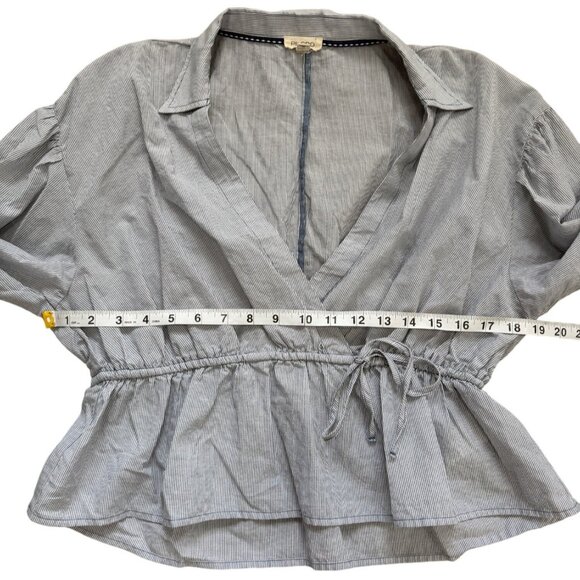 Pilcro Anthropologie Womens Size M Top Faux-Wrap Striped Cotton Blue Long Sleeve - Picture 6 of 8